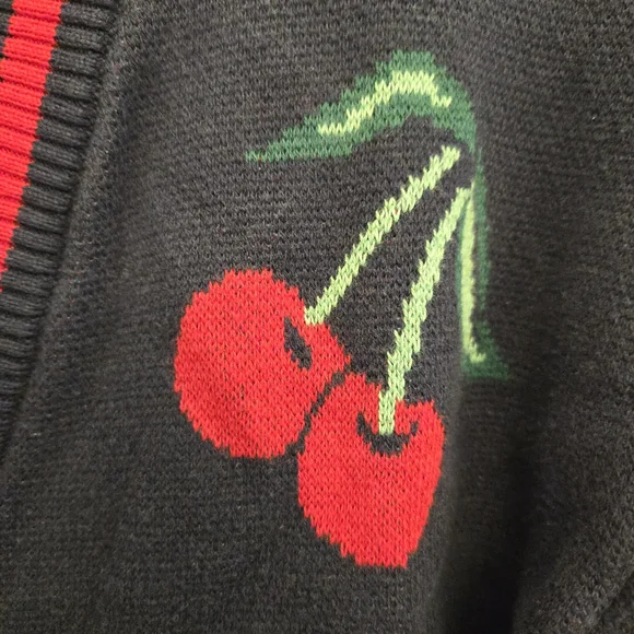 Kid's 100% Cotton Navy Cherry Sweater - Preppy, Relaxed Fit, Y2k, Gilmore Girls - Picture 2 of 5